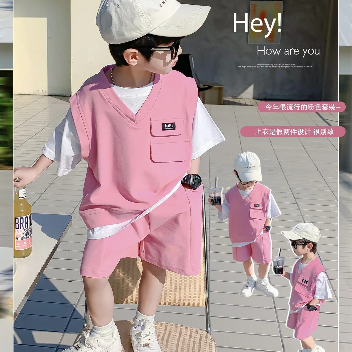 Summer Boys Casual Clothing Set Spliced Fake Two Short Sleeve T-shirt+Shorts 2Pcs Suit For 2-8 Years Kids Sportswear Outfit