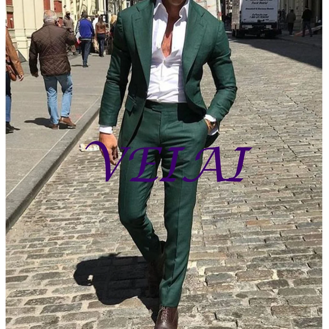 

CustomizedTailor Made Notched Lapel Men Suit 2021 Slim Fit One Button Dark Green Groom Tuxedos Busines Formal 2 Pieces Suit For