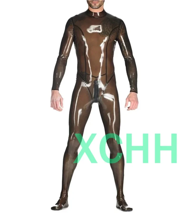 

Exy Handmade Customize Men Male Latex Catsuit Zentai Cekc Fetish Bodysuits with Socks Back Zipper