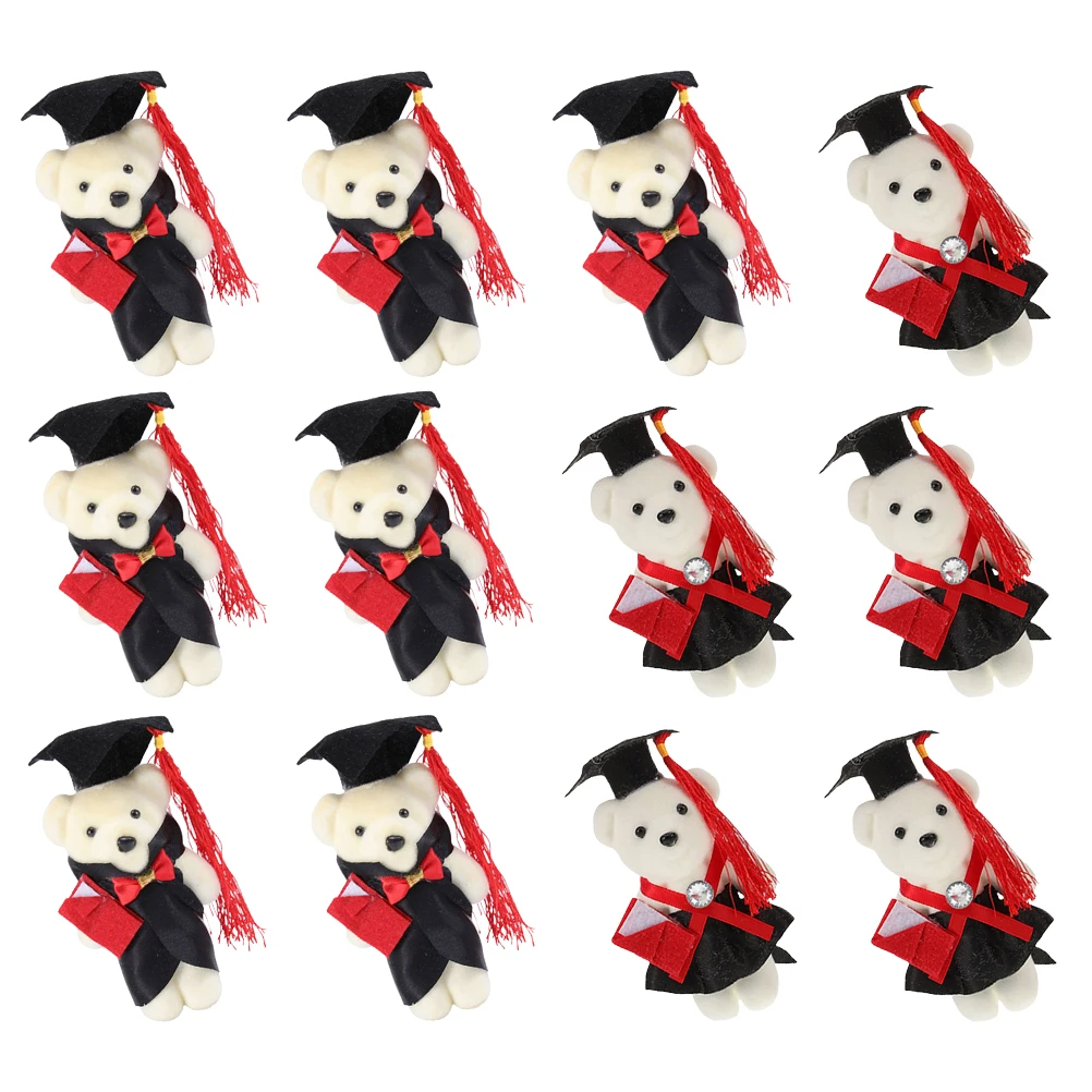 Ours de remise de diplôme de Style doctoral, fournitures artisanales pour décoration de Bouquet, cadeau créatif de saison de remise de diplôme, Mini ornement Animal Unique, 12 pièces