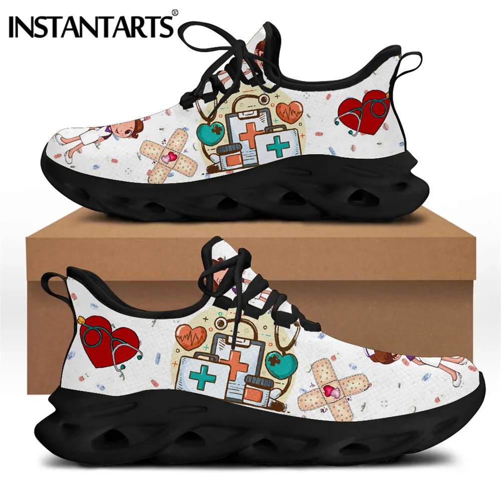 Brand Design Women Sneakers White Nursing Shoes Cute Cartoon Nurse Doctor Medical Print Light Lace-up Flats Footwear