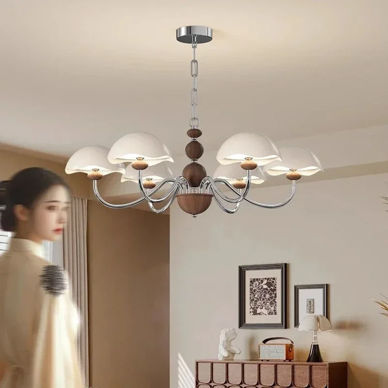 Cream antique living room chandelier French retro walnut color eye protection cream wind eggshell hall restaurant lamp