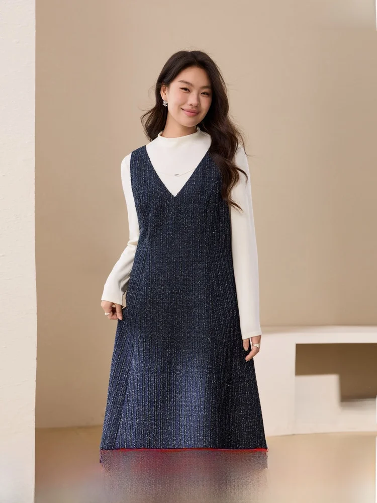 

Женская одежда больших размеров: V-образный вырез, перекрестный дизайн, жилет-платье для полных женщин, новинка зимы, для повседневной носки