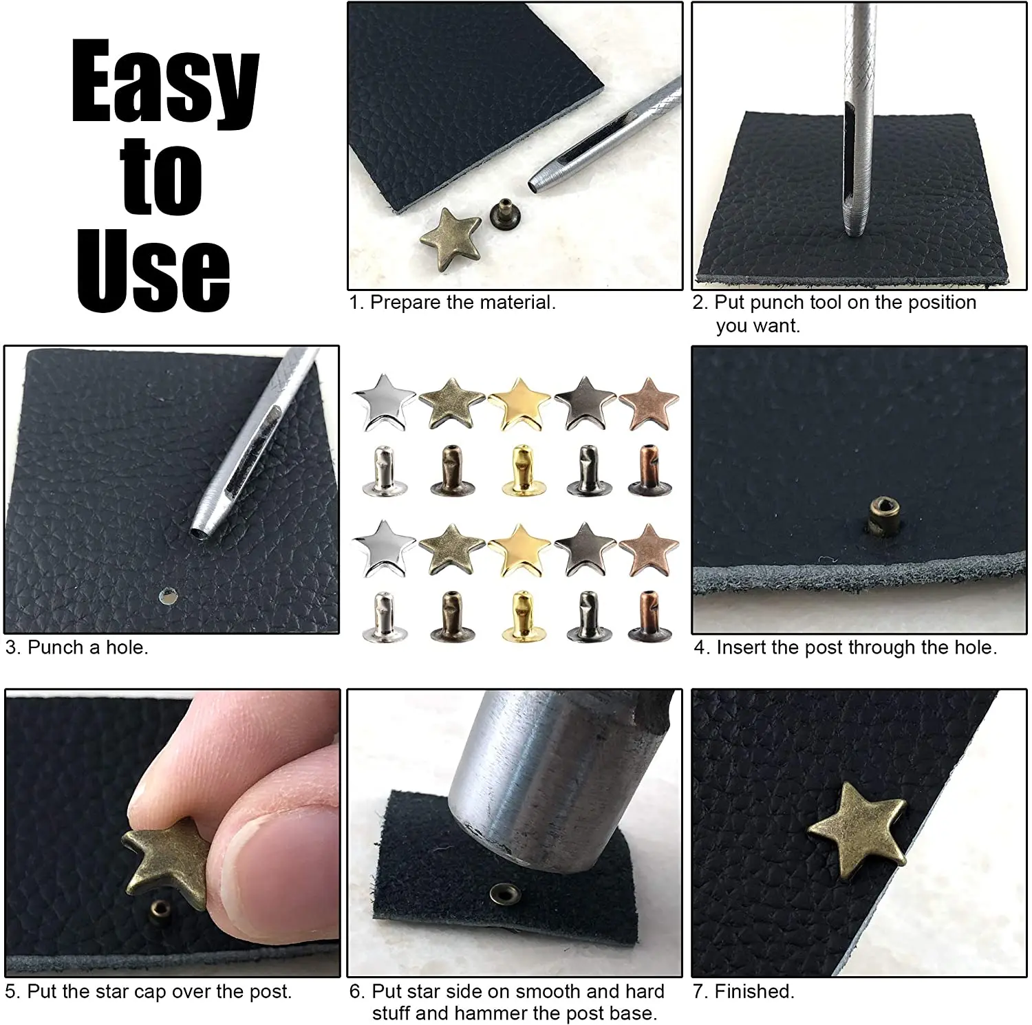 200Sets Gun Metal Star Rivets for Leather Star Rivet Studs Garment Rivets Leather Rivets Studs and Spikes for Leather Craft DIY