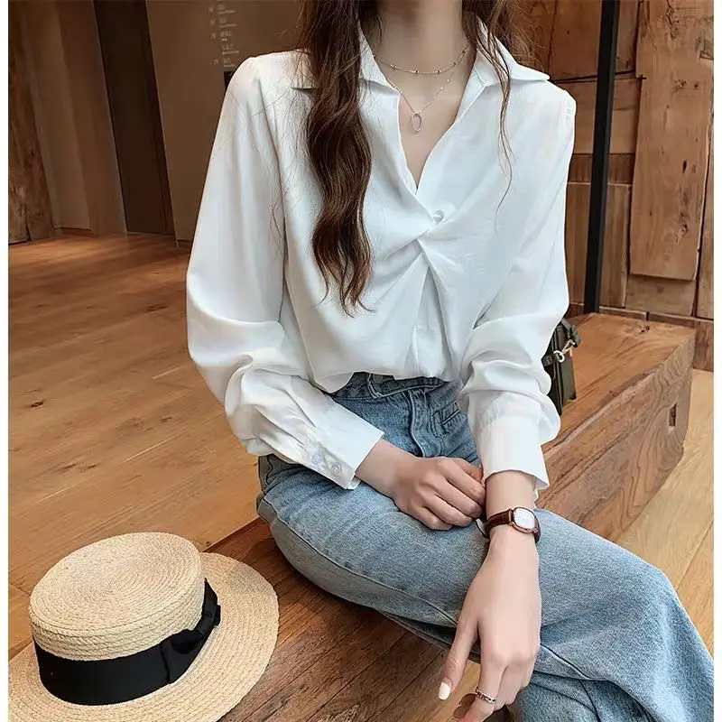 Spring Autumn Long Sleeve Blouse Women Pullover Shirts Fashion Female Solid Casual Blousas Loose Chiffon Blouses 4XL