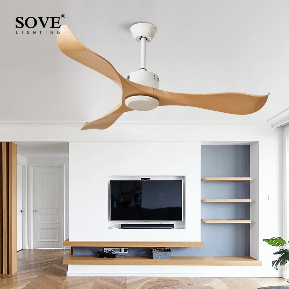 Sove Modern Ceiling Fans Without Light Remote Control White Plastic Blade Bedroom 220v Ceiling Fan Decor Ventilateur De Plafond