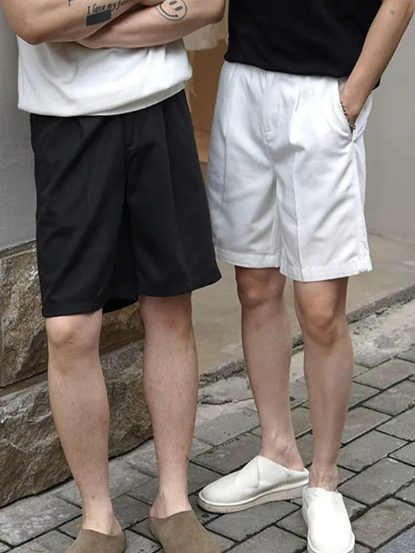 

Мужской летний костюм из тонкого ледяного шелка: модные свободные брюки-палаццо (широкие штанины, длина до колена) для повседневного молодежного образа, большие размеры, цветной