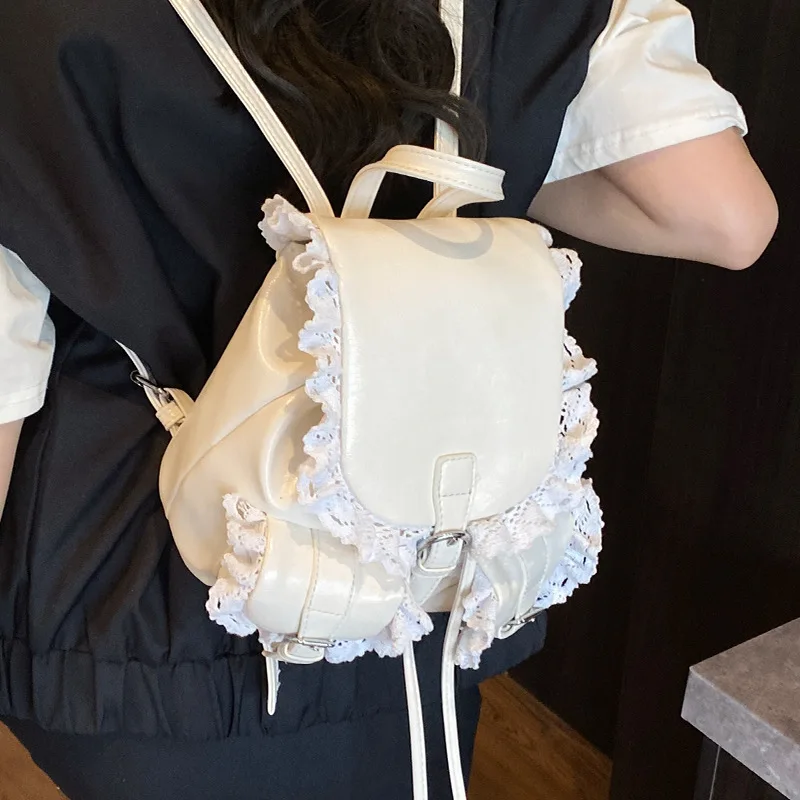 

Korean Version of Girls' Lace Lace Shoulder Bag, Women's 2025 New Trendy Fashion College Style Backpack, Hand-held Bucket Bag