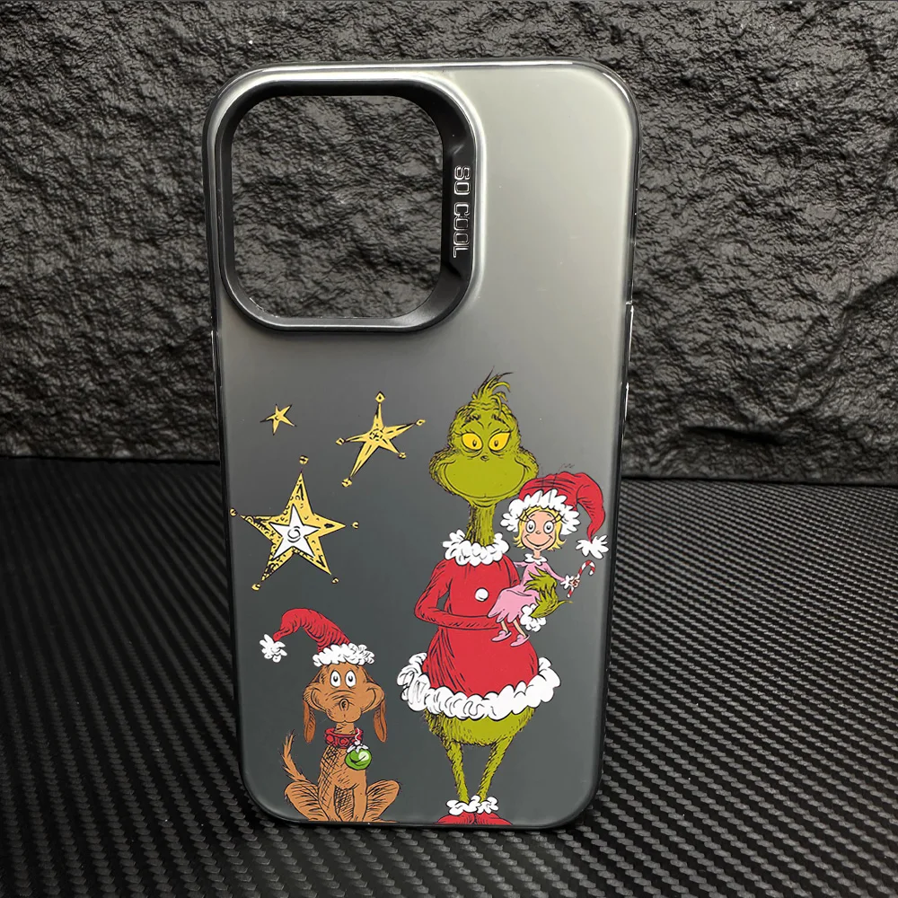 Cute G-Grinch IMD Colorful Phone Case Silver Cover Suitable for iPhone 12 11 13 14 15 16 Max Pro Plus