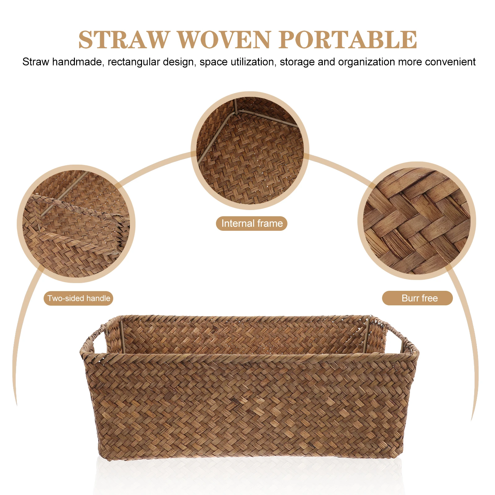 

Rectangular Straw Woven Storage Basket Coffee Small Size Portable ganizer Baskets for Fruits Toys Snacks Household Supplies H