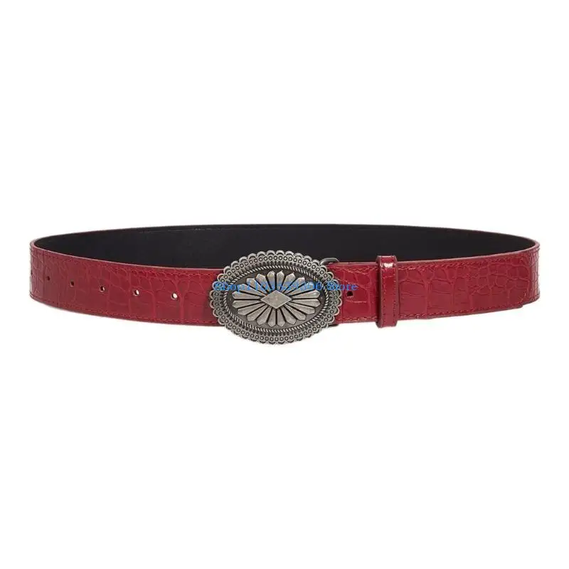 

400A Adjustable Length Waist Belt with Metal Carved Buckle Adult Waistband PU Belts for Ethnic Costume Wear Resistant