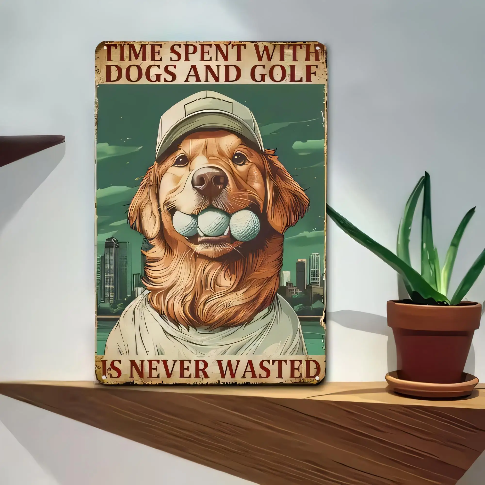 Tin Sign Time Spent With Dogs And Golf Is Never Wasted Vintage Farmhouse Metal Wall Decor for Dog Lovers Gift Retro Golfing Pet