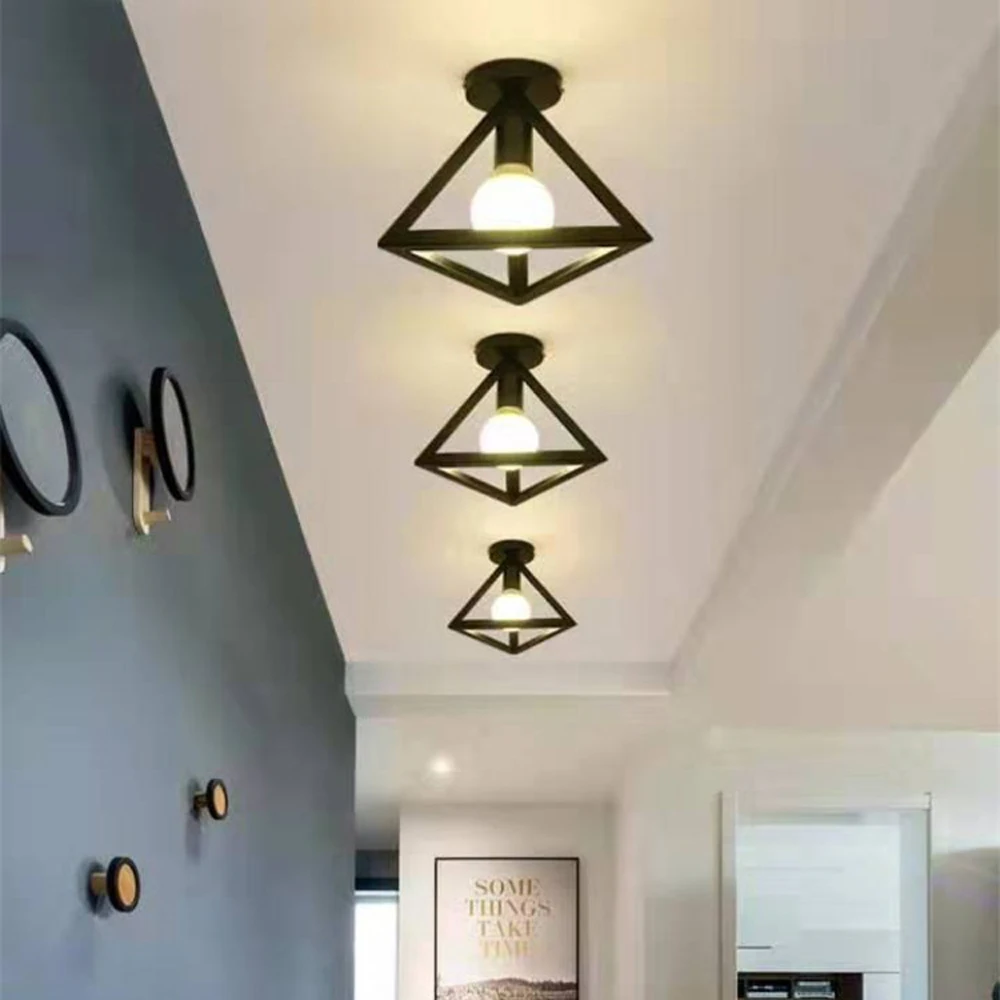 Modern Triangle Ceiling Light Shade Vintage Retro Loft Iron E27 Ceiling Lamp for Living Room Kitchen Home Lighting Fixture Decor