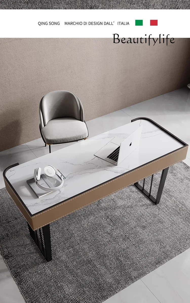 Slate light luxury desk saddle leather writing Italian minimalist modern home office computer desk modern
