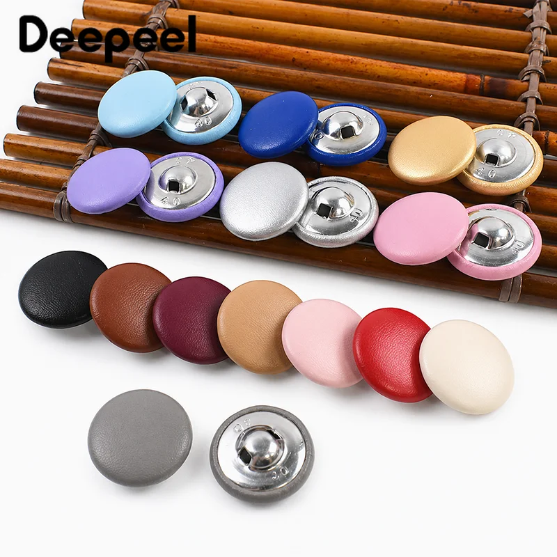 

50Pcs 11-28mm Color Leather Covered Button for Clothes Round Shank Buttons Jacket Coat Decorative Buckle DIY Sewing Accessories