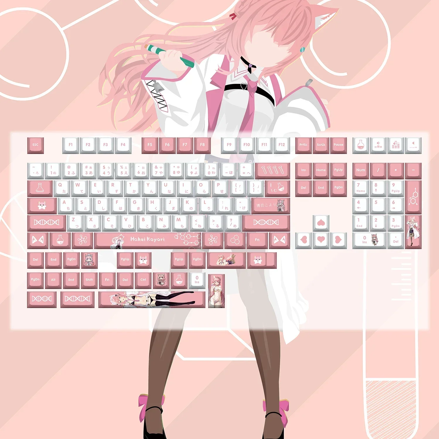 

132 Keys/Set Hololive Vtuber Hakui Koyori PBT Cherry Keycaps for MX Cross Axis Switch Keycap for Mechanical Keyboard Game Gift