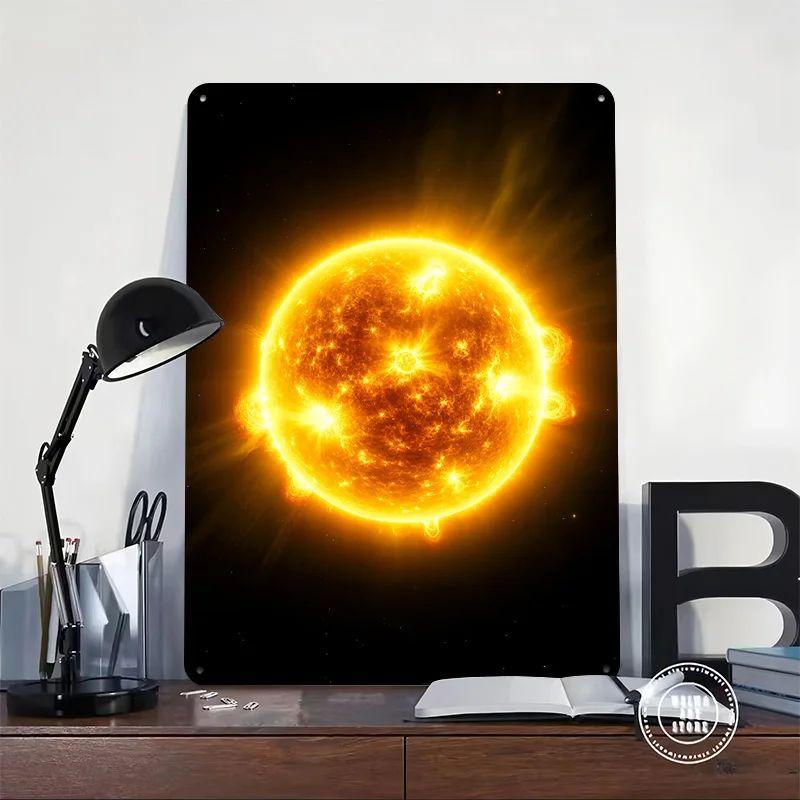 Solar Inferno – Photorealistic Majesty 3D Printed Texture Poster Personalized Wall Art Retro Metal Tin Signs for Desk Decor Room
