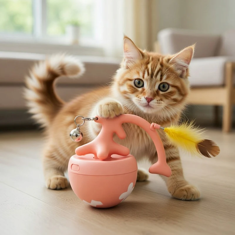 Cat Supplies Pet Toy Fish Bone Rolling Ball Cat Teaser Ball for Self-amusement Replaceable Feathers Cat Toy Cat Accessories