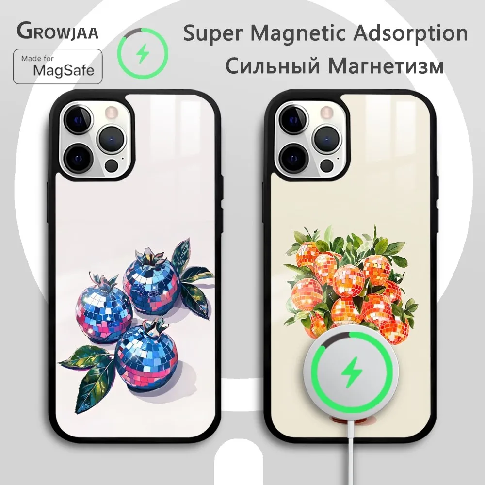 

Blueberry Orange Disco Fruit Phone Case For IPhone 16 15 14 13 12 11 Pro Max Plus Mini Magsafe Mirror Wireless Magnetic Funda