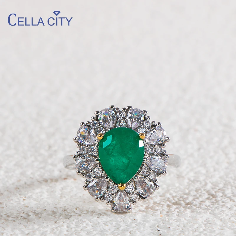 Cellacity Trendy Women Silver Ring with emerald gemstones 925 Sterling Silver finger fine Jewelry 5A zircon wholesale gift