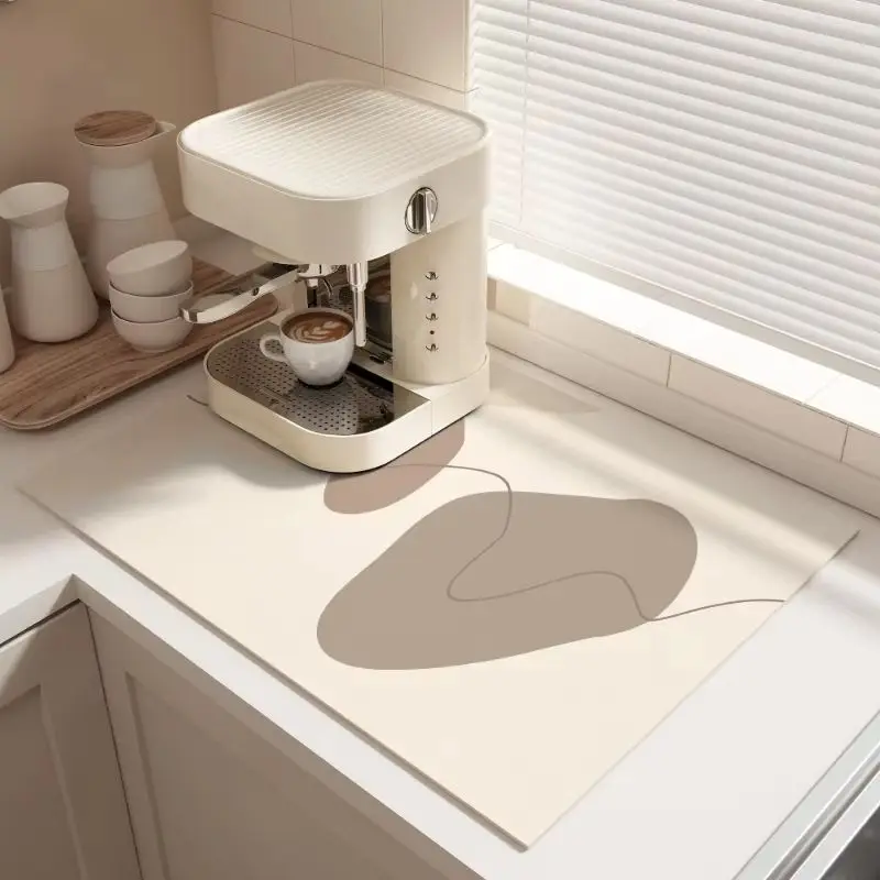 VIKAMA Minimalist Abstract Shape Diatom Stone Mat Stain Resistant Kitchen Sink Coffee Bar Quick Dry Draining Pad