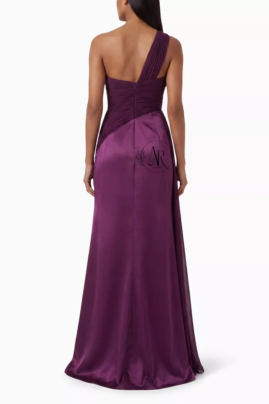 Aure Cus One Shoulder Evening Dress Pleated Satin Patchwork Long Gown With Chiffon Train Formal Wedding Guest Party Dress