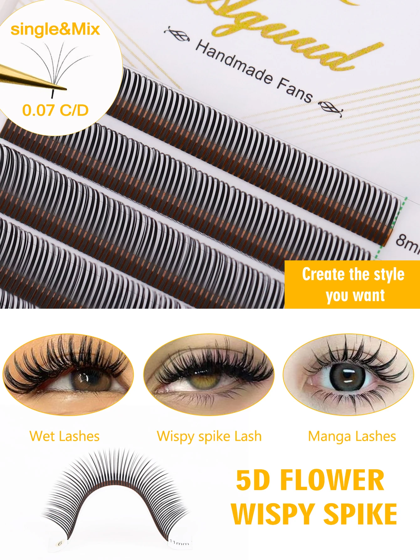 AGUUD ﻿ 5D Closed Premade Volumen-Wimpernverlängerungen 5D Flower Wet Lashes Easy Fanning Flowering Fairy Angel Faux Mink Lash – Detail 7