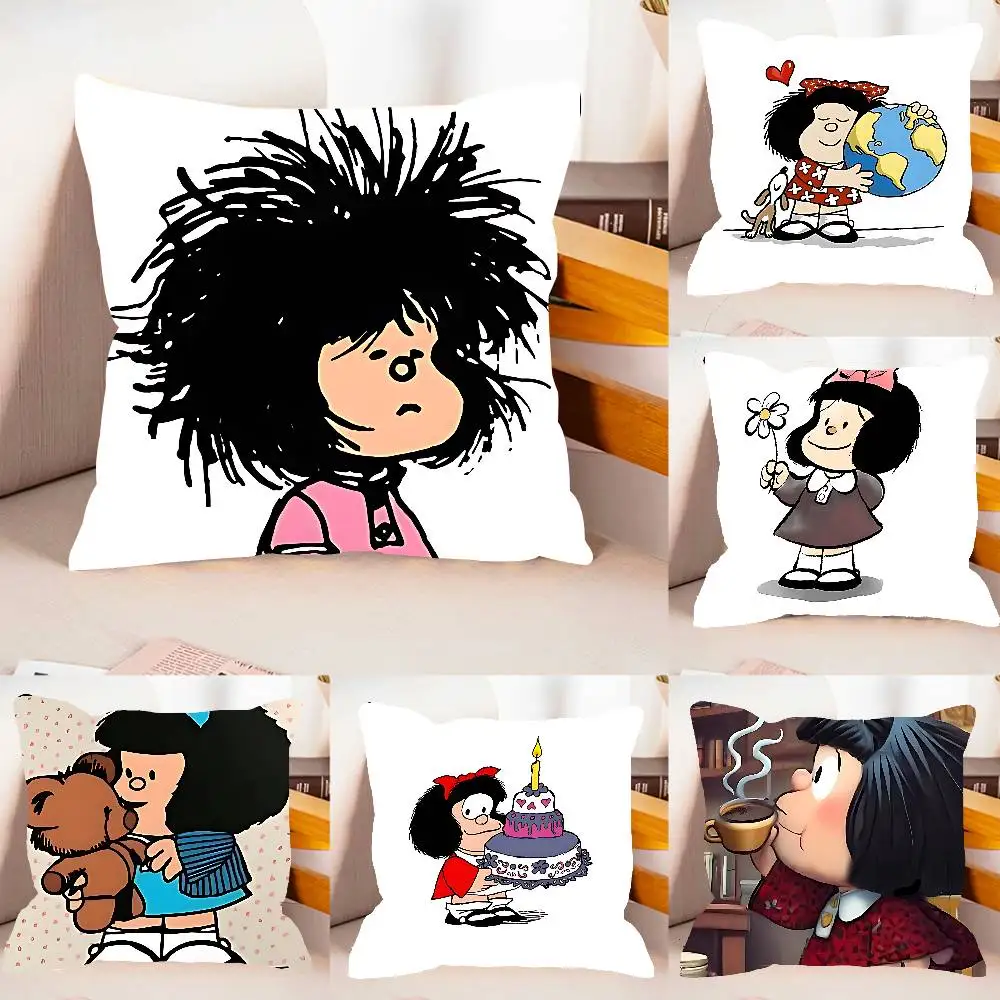 M-Mafalda Girl Case Plush Fabric Soft Pillowcase Double Sided Print Cushion Cover Household Gifts