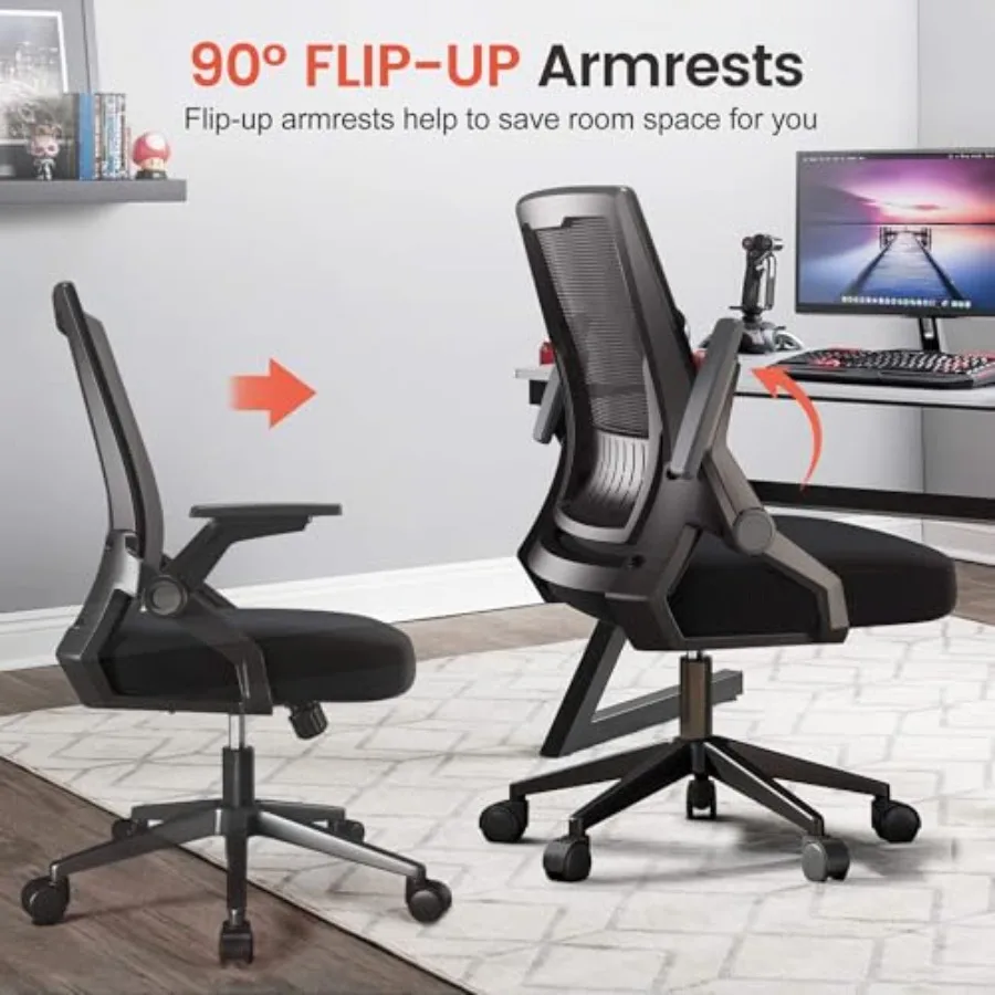 Ergonomic Office Chair with Flip-up Armrests Executive Computer Chair for Home Office, Breathable Mesh and Comfy Lumbar Support view 3