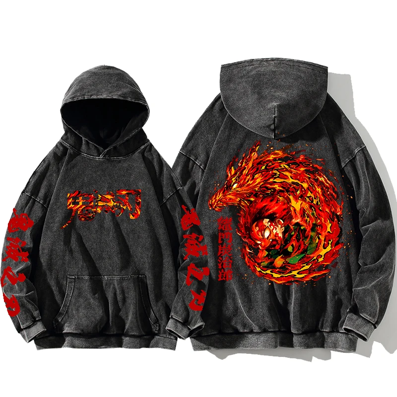 Demon Slayer Tokitou Muichirou Manga Printed Hoodies For Men Women Pure Cotton Sweatshirts Vintage Washed Oversized Streetwear