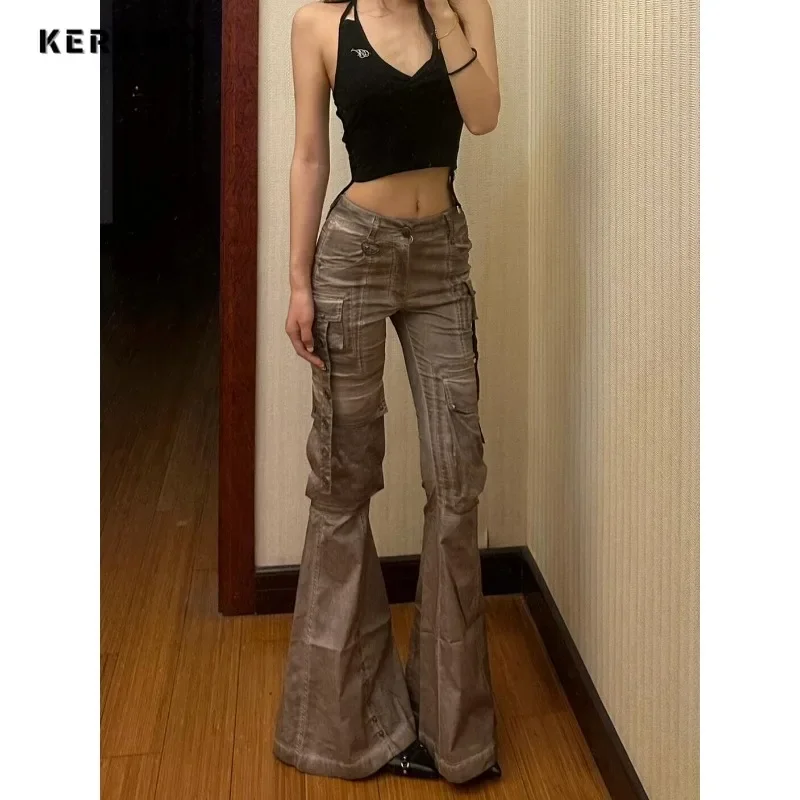 Y2K Slim Fit High Waisted Jeans 2025 Winter Sheath Lace-up Aesthetic Street Pants Women's Vintage Solid Hotsweet Denim Trouser