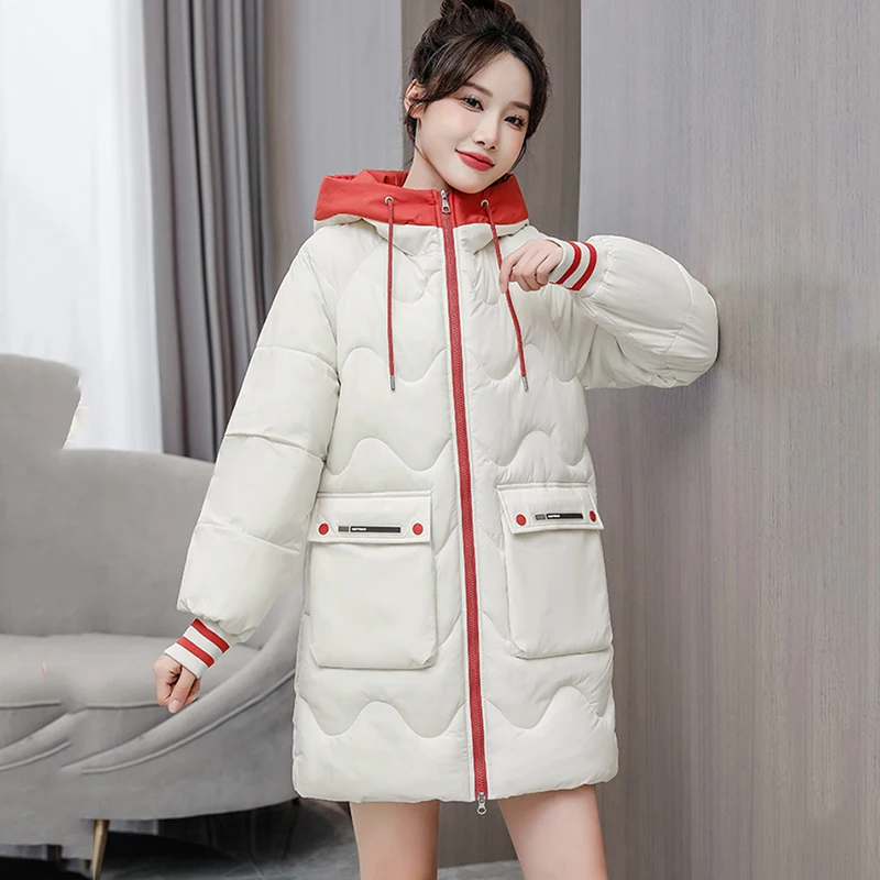 

Fashion Long Down Padded Jacket Women Overcoat 2025 New Winter Thicke Hooded Parka Female Outerwear Fashion Loose Cotton Jacket