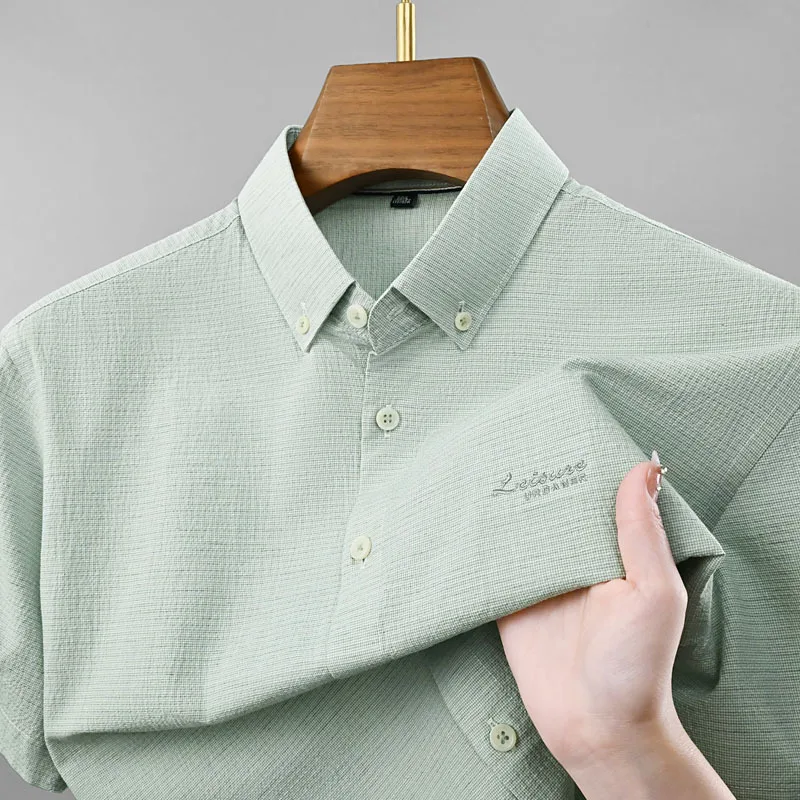 

Men's Embroidered irt Breathable Cool ng ort Sve Busin Casual Pure Cotton Lightweight Summer Open Cardigan