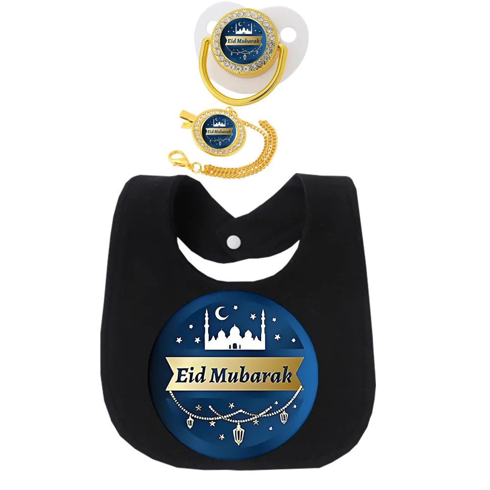 Newborn Baby Muslim Print Bib Drool Bib Bandana with Silicone Pacifier Nipple Soother Clip Holder Strap 0-12 Months Gift