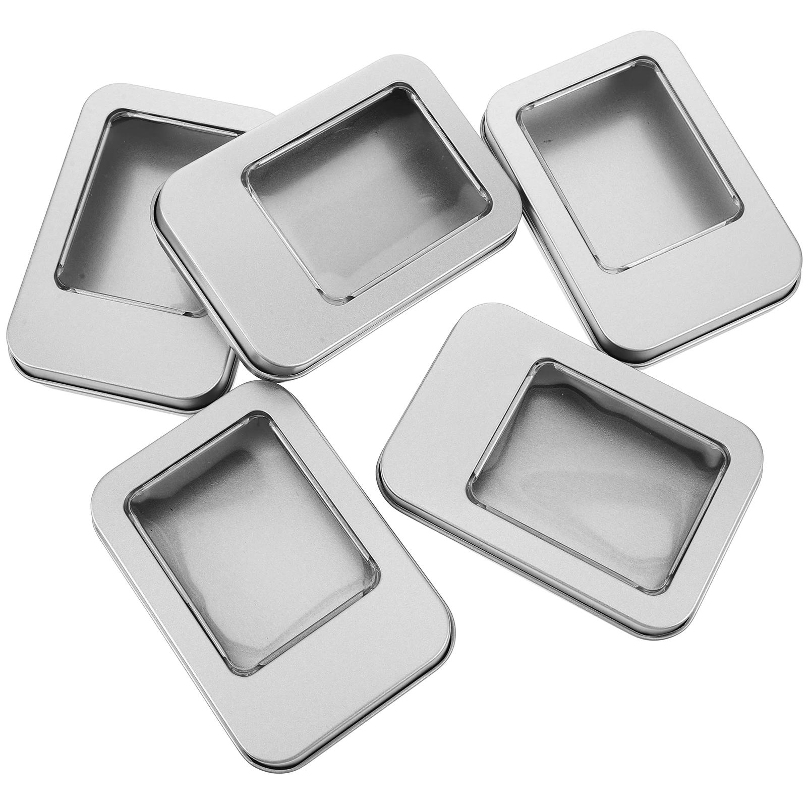 

5Pcs Nail Storage Boxes Stainless Steel Durable Organizer Window Lid Compact Travel Case Clear Display Container for Nail Art