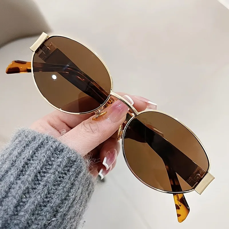 Modische ovale Damen-Sonnenbrille, Retro, trendige Outdoor-Metall-Sonnenbrille, hochwertige klassische Herrenbrille