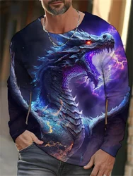 3D Dragon Digital Print Men's T-Shirt Harajuku Streetwear O-Neck Graphic T-Shirts Tops Fashion Sports Long Sleeve T-Shirt Men
