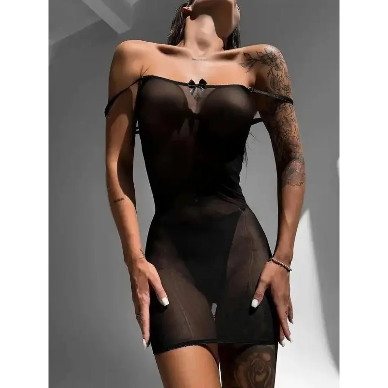 Sexy Hip Hugging Bow Dress Cross Cut Open Back  Seductive Backless Wrap Chest Suspenders Sleeveless Drawstring Dress Sets LSHX