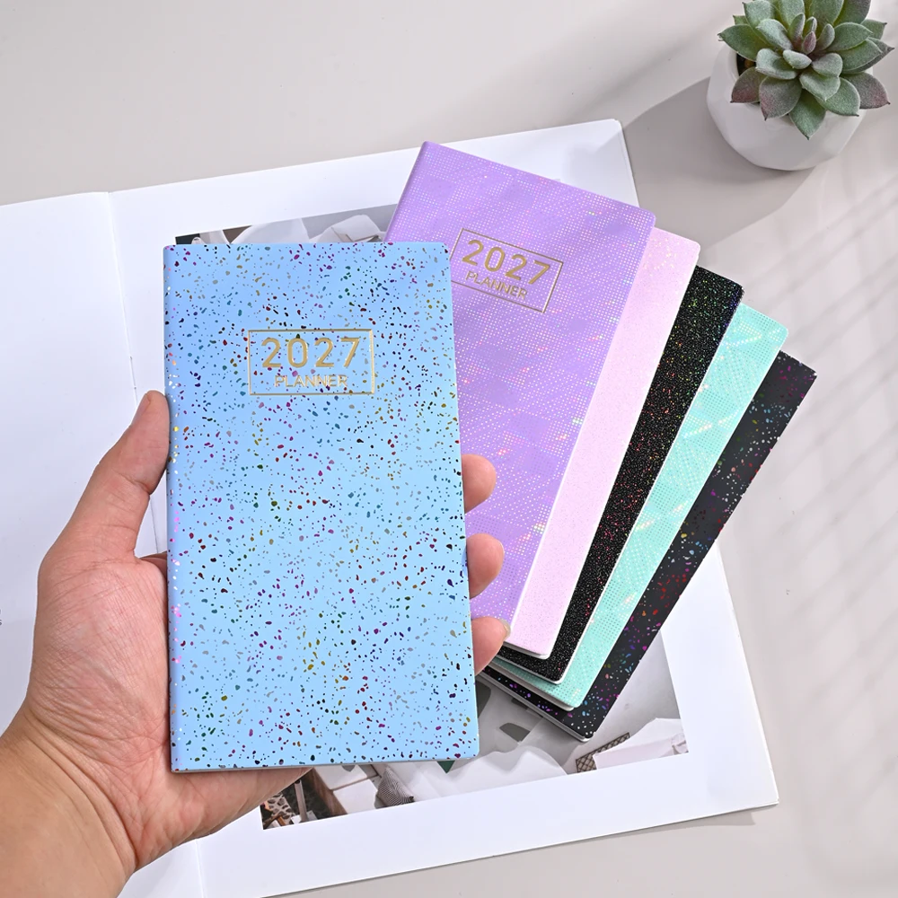 2027 A6 Weekly Planner 64 Sheets 128 Pages Week on Two Pages Small Pocket Diary Holographic PU Cover Schedule Journal Book
