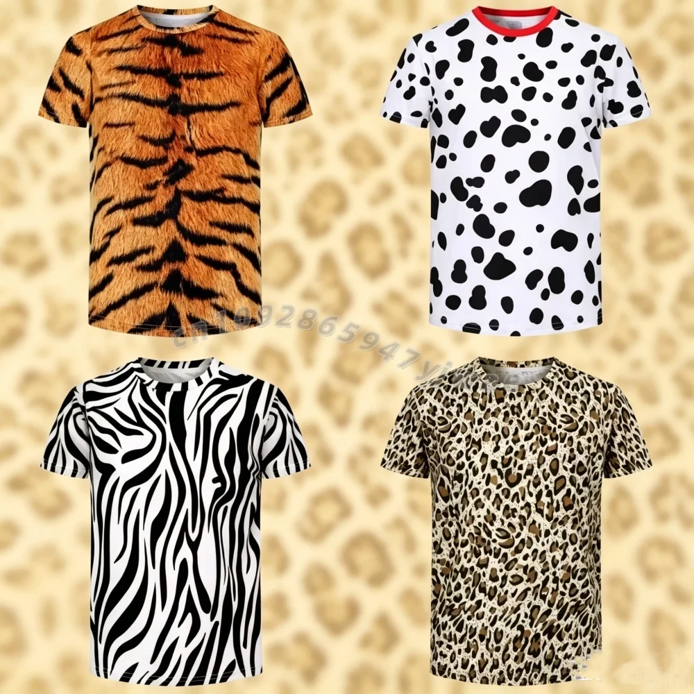 Tiger Zebra cow Skin Leopard Print Funny T-Shirt Boys girls short sleeve tee Kids Clothes Animal T Shirt for party kids t-shirt