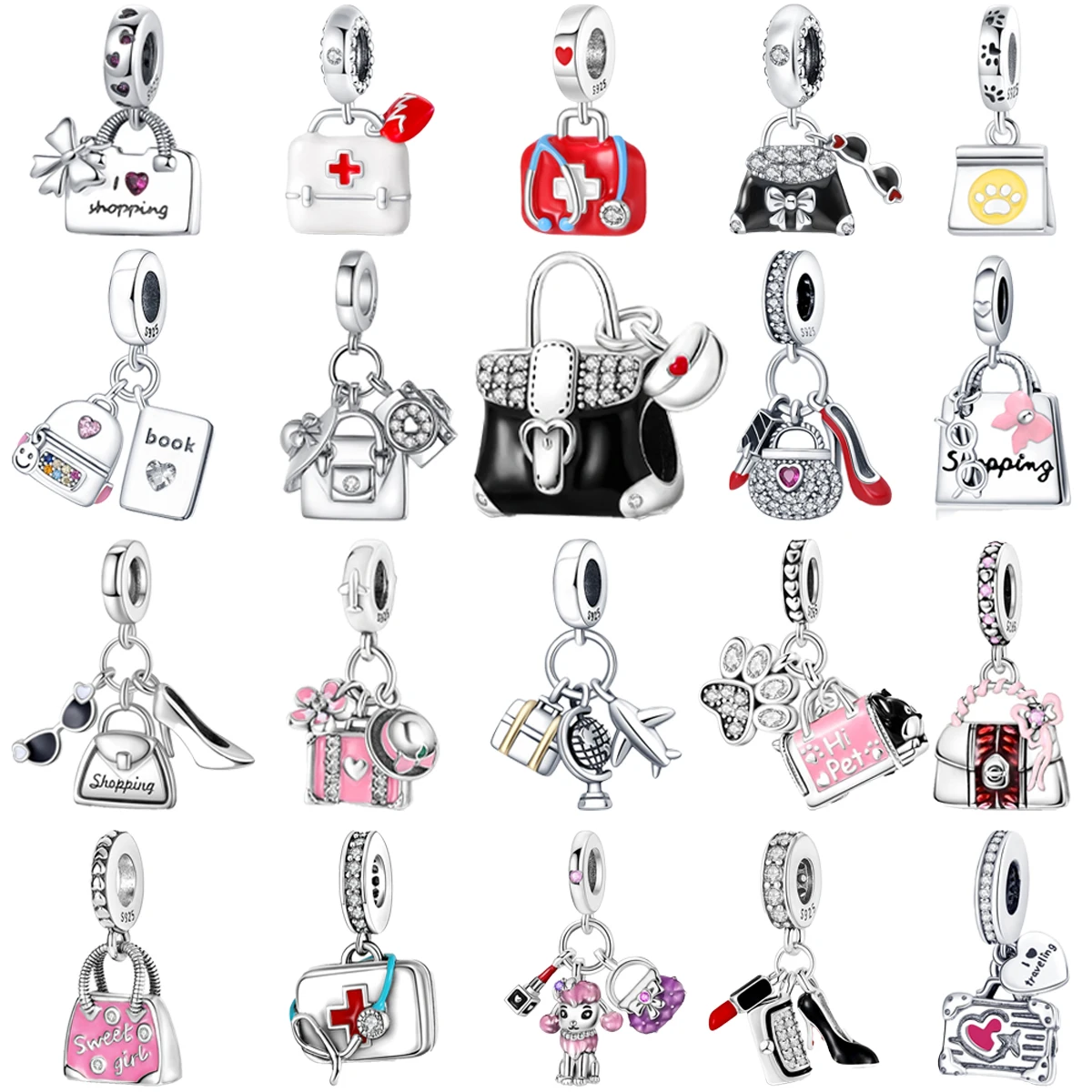 Original 925 Charms Sterling Silver Bag Medical Bag Luggage Camera Pendant for Pandora DIY Bracelet Ladies Jewelry Gift