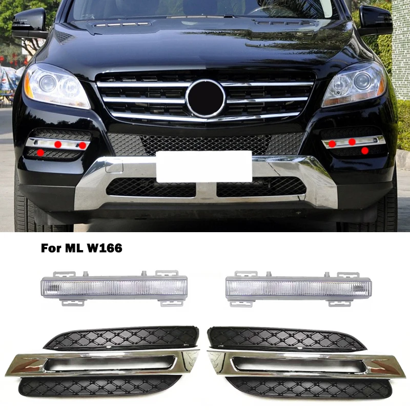 

A1668850774 A1668850874 a1668842122 Front Fog Lamp DRL Cover Chrome Trim Lower Grill For Mercedes Benz ML Class W166 ML350 ML500