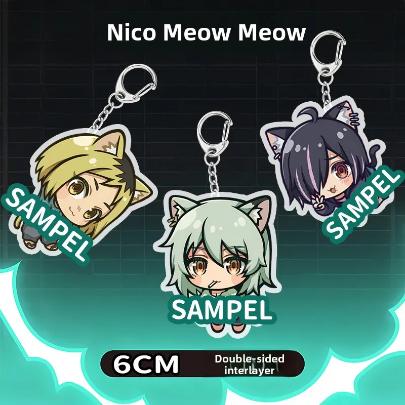 Cute Niko Meow Acrylic Keychain, Double‑Sided Layered Charm, Cartoon Cat Ear Character Pendant for Backpack Bag Decoration Gift