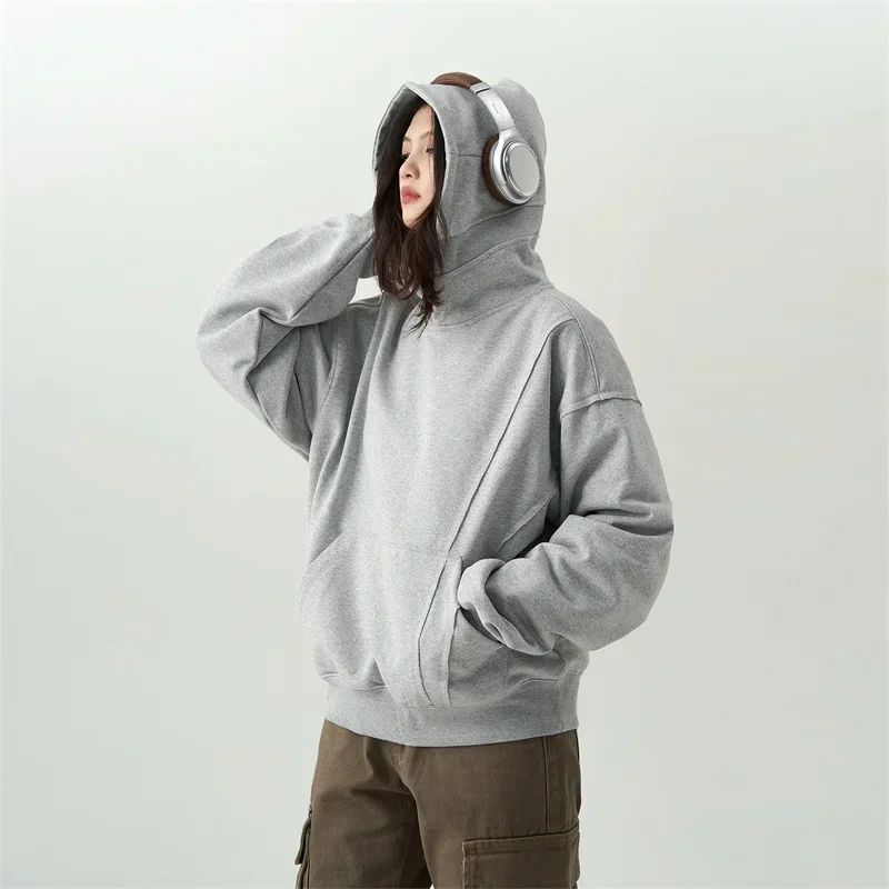 Autumn Men's Patchwork Deconstructed Hooded Sweatshirts Solid Color Aesthetic Vintage Hoodies High Street Y2K Pullover Hoodie