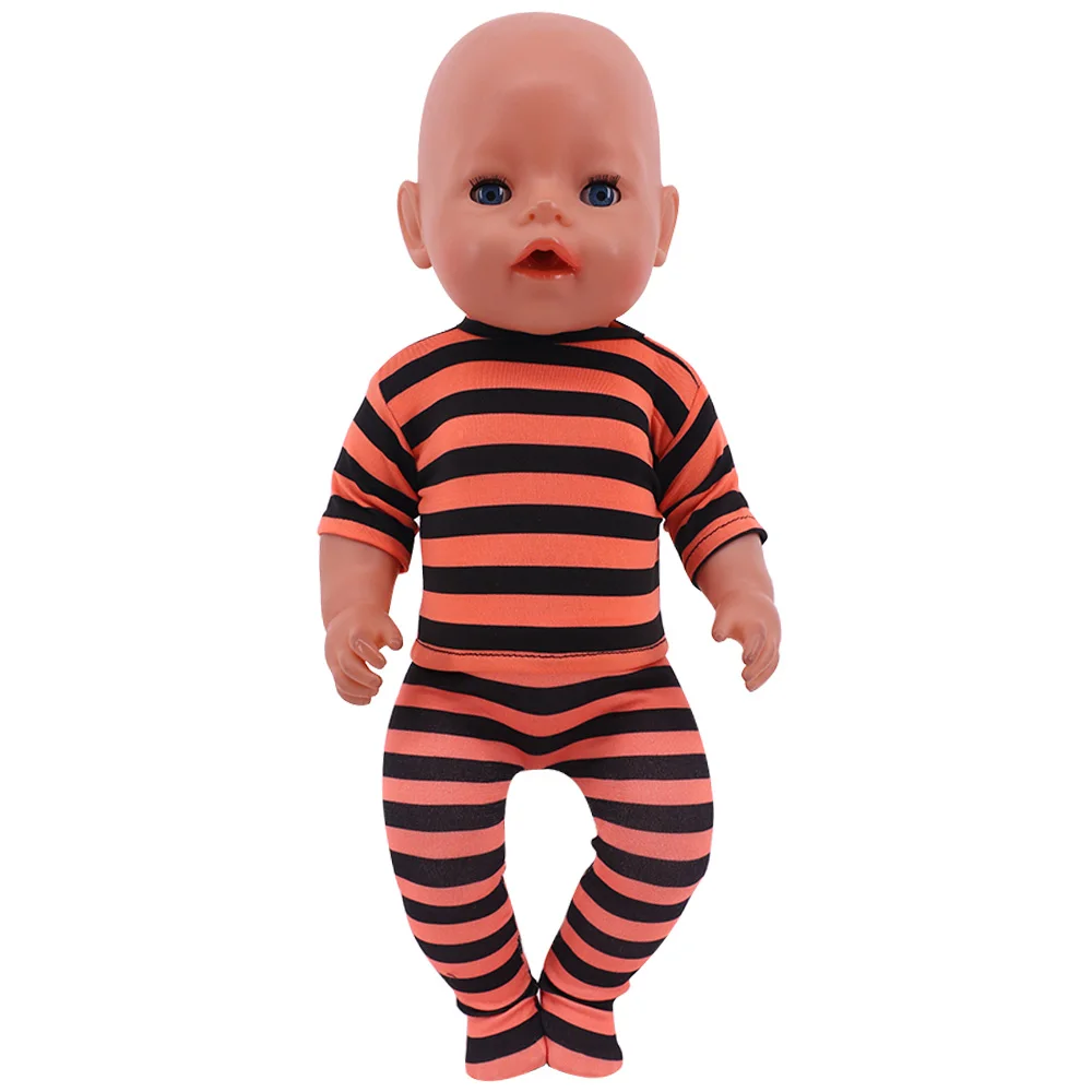 Para 18 Polegada roupas de boneca americana listrado pijamas conjunto mangas curtas apertado legging roupa interior caber 43cm boneca do bebê nascido, brinquedo de presente da menina