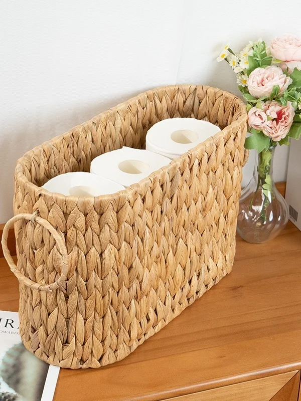 

Большая плетеная корзина ручной работы для хранения в ванной комнате отеля, органайзер для журналов, вместительная корзина для белья, домашний органайзер