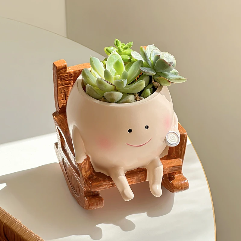 Stylish Cute Cartoon Ghost Resin Succulent Planter Pot Rocking Chair Shaped Flower Pot for Home Office Desk Decor Gift Idea