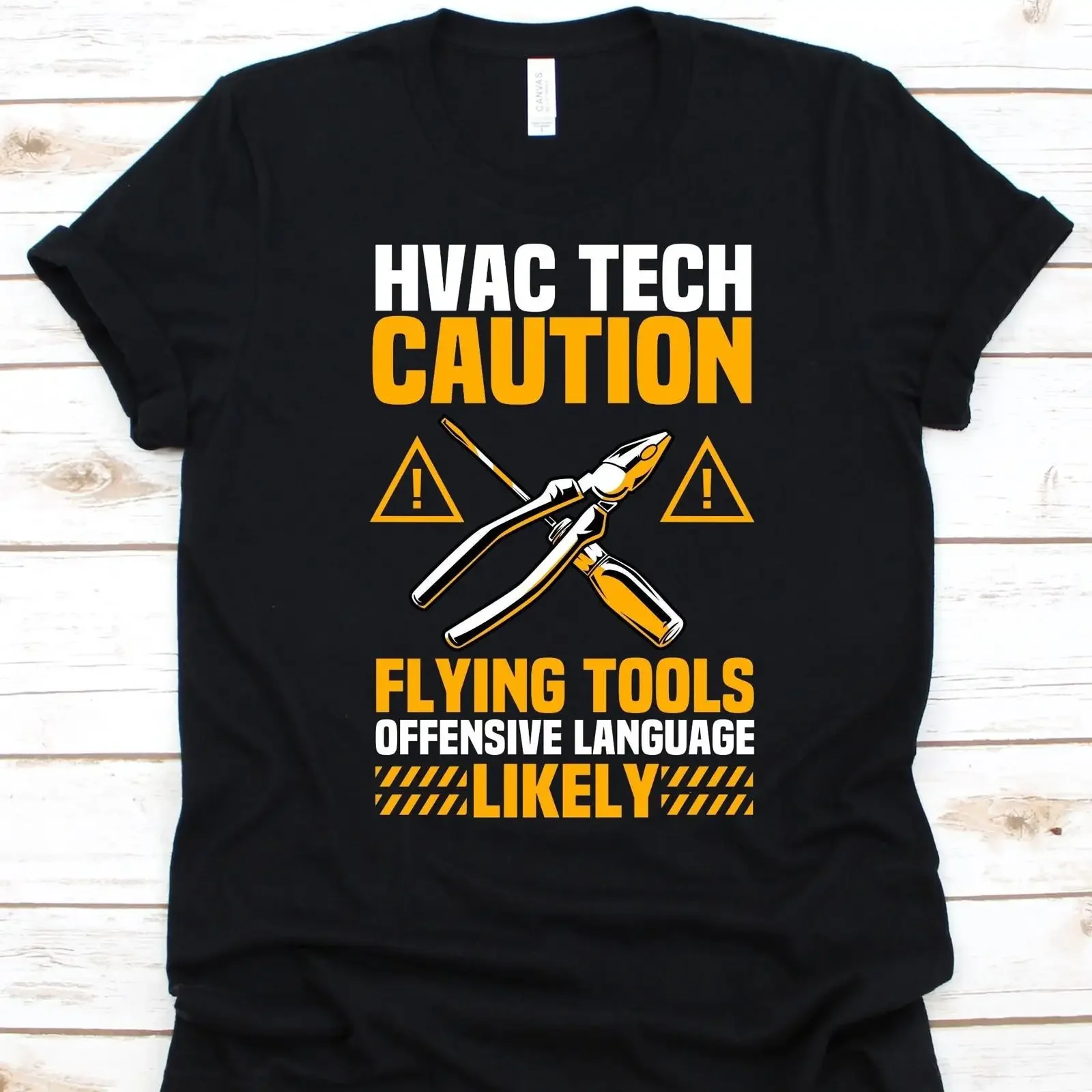 HVAC Tech Caution Flying Tools Funny T Shirt For Air Conditioning Heating Ventilation Technician Installer vintage Washed