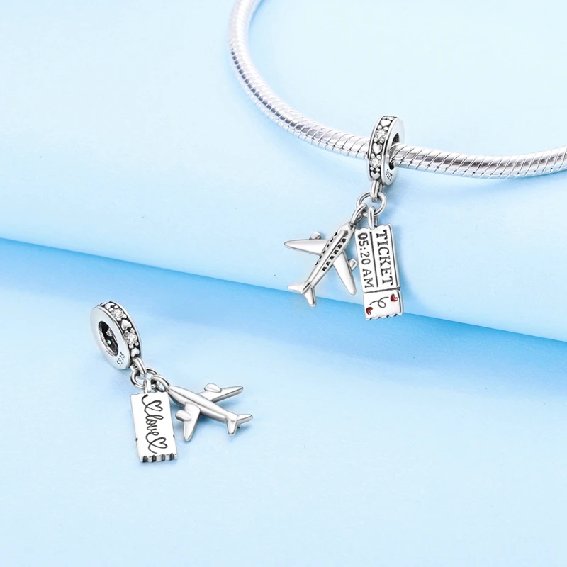 100% Real 925 Sterling Silver Airplane Travel Charms Camera Pendant Jewelry Fit Original Pandora 925 Bracelet For Women DIY Gift