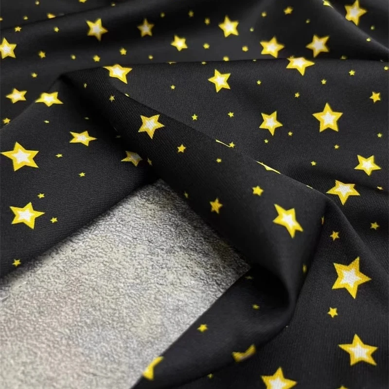 Quality Classic Fashion Black Bottom Pentagram Print Logo Elastic Twill Silk Fabric Temperament Strap Skirt Half Shirt Fabric